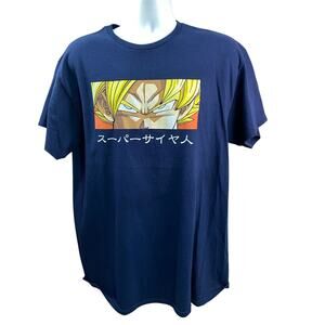 Dragon Ball Z T-Shirt – Super Saiyan Vegeta Graphic – Japanese Text Blue Size L